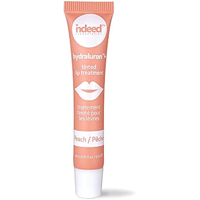 Indeed LABS HYDRALURON + TINTED LIP TREATMENT, HYDRATING ANTI-AGING LIP BALM TREATMENT FOR SMOOTH LIPS WITH NATURAL, SUBTLE COLOR, 9ML (PEACH) - Image 1